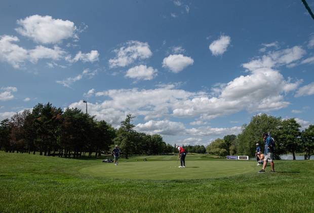 29th June 2023; The Belfry, Sutton Coldfield, West Midlands, England: Betfred British Masters Golf, Day 1; Antoine Rozner (FRA) putts out  ActionPlus12525036 GodfreyxPitt