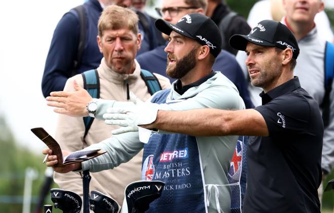 Mandatory Credit: Photo by James Marsh Shutterstock (13987422x) Oliver Wilson of England and his caddie during his round. Betfred British Masters, Day Two, Golf, The Belfry Golf Club, Sutton Coldfield, UK - 30 Jun 2023 Betfred British Masters, Day Two, Golf, The Belfry Golf Club, Sutton Coldfield, UK - 30 Jun 2023  Copyright: xJamesxMarsh Shutterstockx 13987422x