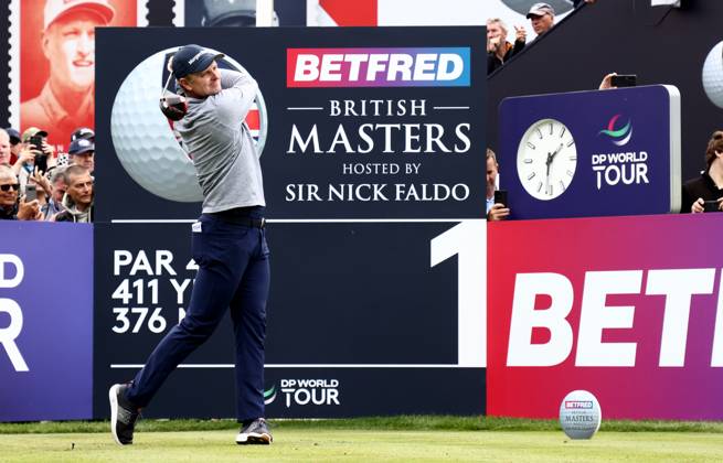 Mandatory Credit: Photo by James Marsh Shutterstock (13987422da) Justin Rose of England on the 1st tee. Betfred British Masters, Day Two, Golf, The Belfry Golf Club, Sutton Coldfield, UK - 30 Jun 2023 Betfred British Masters, Day Two, Golf, The Belfry Golf Club, Sutton Coldfield, UK - 30 Jun 2023  Copyright: xJamesxMarsh Shutterstockx 13987422da