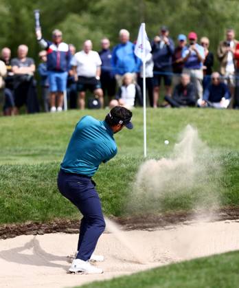 Mandatory Credit: Photo by James Marsh Shutterstock (13987425bf) Antonie Rozner of France holes out from a bunker during his round. Betfred British Masters, Day Three, Golf, The Belfry Golf Club, Sutton Coldfield, UK - 01 Jul 2023 Betfred British Masters, Day Three, Golf, The Belfry Golf Club, Sutton Coldfield, UK - 01 Jul 2023 Copyright: xJamesxMarsh Shutterstockx 13987425bf