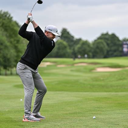 2nd July 2023; The Belfry, Sutton Coldfield, West Midlands, England: Betfred British Masters Golf, Day 4; Connor Syme hits a wood to the 15th green  ActionPlus12526206 GodfreyxPitt