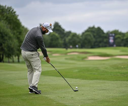 2nd July 2023; The Belfry, Sutton Coldfield, West Midlands, England: Betfred British Masters Golf, Day 4; Ockie Strydom hist his approach to the green  ActionPlus12526208 GodfreyxPitt