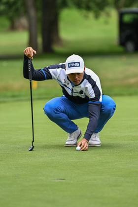 2nd July 2023; The Belfry, Sutton Coldfield, West Midlands, England: Betfred British Masters Golf, Day 4; Johannes Veerman lines up a putt on the 12th green  ActionPlus12526216 GodfreyxPitt
