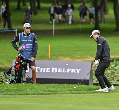2nd July 2023; The Belfry, Sutton Coldfield, West Midlands, England: Betfred British Masters Golf, Day 4; Jazz Janewattananond chips onto the 12th green  ActionPlus12526220 GodfreyxPitt