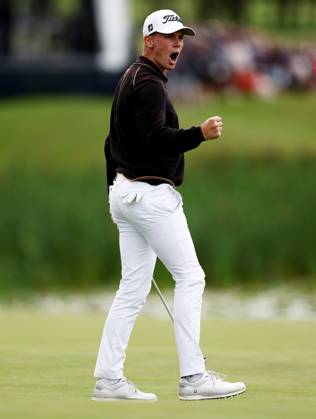 Mandatory Credit: Photo by James Marsh Shutterstock (13987427be) Daniel Hillier of New Zealand celebrates holing a putt on the 18th hole. Betfred British Masters, Day Four, Golf, The Belfry Golf Club, Sutton Coldfield, UK - 02 Jul 2023 Betfred British Masters, Day Four, Golf, The Belfry Golf Club, Sutton Coldfield, UK - 02 Jul 2023 Copyright: xJamesxMarsh Shutterstockx 13987427be