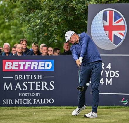2nd July 2023; The Belfry, Sutton Coldfield, West Midlands, England: Betfred British Masters Golf, Day 4; James Morrison tees off on the 18th tee  ActionPlus12526630 GodfreyxPitt