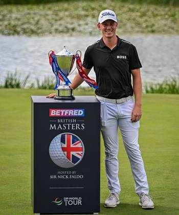 2nd July 2023; The Belfry, Sutton Coldfield, West Midlands, England: Betfred British Masters Golf, Day 4; Betfred British Masters winner Daniel Hillier  ActionPlus12526640 GodfreyxPitt