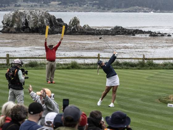 Bailey Tardy tees of on the 18th hole in round two of the Women s U.S. Open at Pebble Beach, California on Friday, July 7, 2023.  PBP2023070716 TERRYxSCHMITT