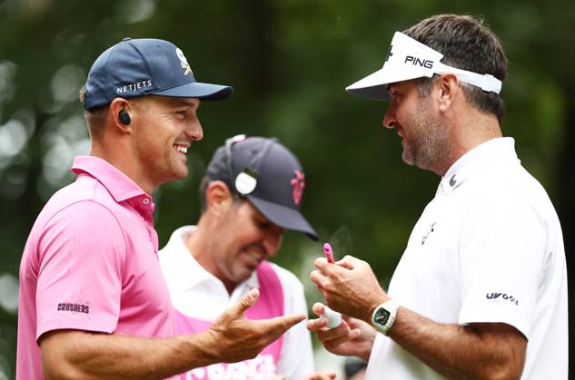 Mandatory Credit: Photo by James Marsh Shutterstock (13995948d) Bubba Watson of USA and team Rangegoats GC with Bryson DeChambeau of USA and team Crushers. LIV Golf Invitational London, Day Two, Golf, Centurion Club, Hemel Hempstead, UK - 08 Jul 2023 LIV Golf Invitational London, Day Two, Golf, Centurion Club, Hemel Hempstead, UK - 08 Jul 2023 Copyright: xJamesxMarsh Shutterstockx 13995948d