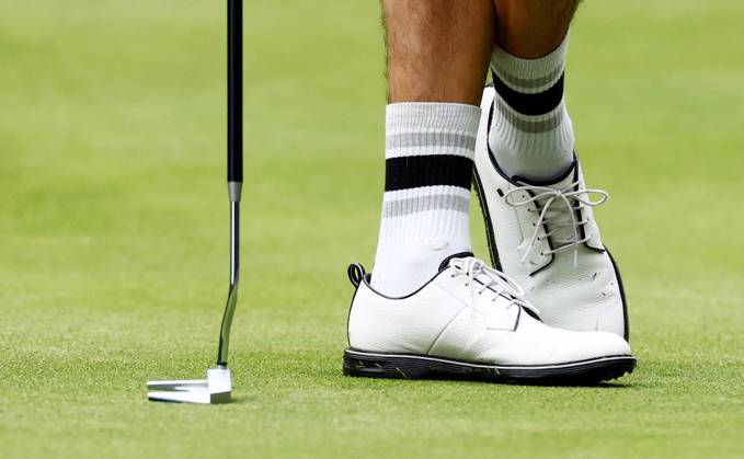 Mandatory Credit: Photo by James Marsh Shutterstock (13995948w) The socks and putter of Cameron Tringale of Hyflyers. LIV Golf Invitational London, Day Two, Golf, Centurion Club, Hemel Hempstead, UK - 08 Jul 2023 LIV Golf Invitational London, Day Two, Golf, Centurion Club, Hemel Hempstead, UK - 08 Jul 2023 Copyright: xJamesxMarsh Shutterstockx 13995948w