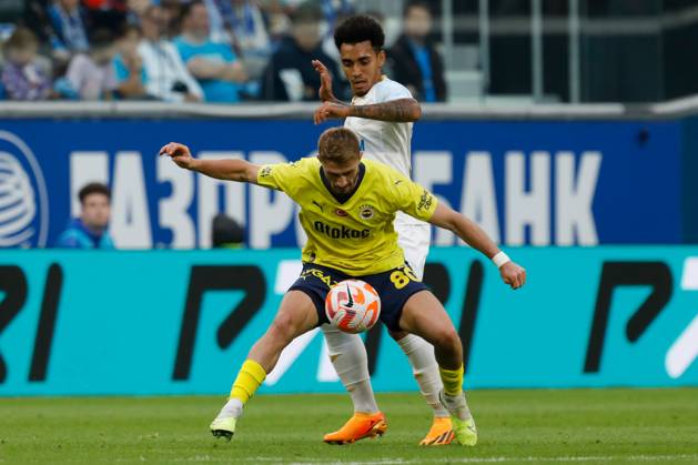 Zenit St. Petersburg v Fenerbahce SK - Pari Match Premier Du Queiroz (top) of Zenit St. Petersburg and Ismail Yuksek of Fenerbahce vie for the ball during the Pari Match Premier tournament match between FC Zenit Saint Petersburg and Fenerbahce SK on July 9, 2023 at Gazprom Arena in Saint Petersburg, Russia. Saint Petersburg Russia Copyright: xMikexKireevx originalFilename:kireev-zenitstp230709_npejD