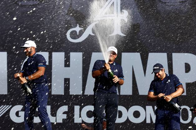 Mandatory Credit: Photo by James Marsh Shutterstock (13995950bi) Dustin Johnson, Patrick Reed, Peter Uihlein and Pat Perez of Team Aces celebrate winning the team tournament. LIV Golf Invitational London, Day Three, Golf, Centurion Club, Hemel Hempstead, UK - 09 Jul 2023 LIV Golf Invitational London, Day Three, Golf, Centurion Club, Hemel Hempstead, UK - 09 Jul 2023 Copyright: xJamesxMarsh Shutterstockx 13995950bi