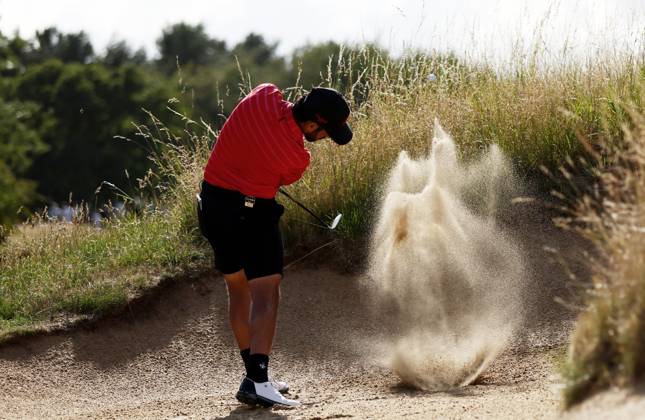 Mandatory Credit: Photo by James Marsh Shutterstock (13995950bm) Abraham Ancer of team Fireballs plays from a bunker. LIV Golf Invitational London, Day Three, Golf, Centurion Club, Hemel Hempstead, UK - 09 Jul 2023 LIV Golf Invitational London, Day Three, Golf, Centurion Club, Hemel Hempstead, UK - 09 Jul 2023 Copyright: xJamesxMarsh Shutterstockx 13995950bm