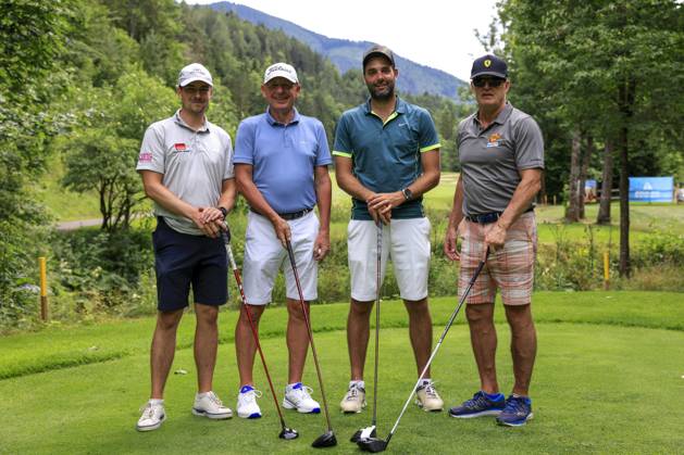 GOLF - EURAM Bank Open 2023 RAMSAU,AUSTRIA,12.JUL.23 - GOLF - Challenge Tour, EURAM Bank Open 2023, GC Adamstal. Image shows Nicolai Kristensen (DEN), Josef Oistric, Peter Kazianschuetz and Marc Habscheid.  GEPAxpictures xMarioxBuehner