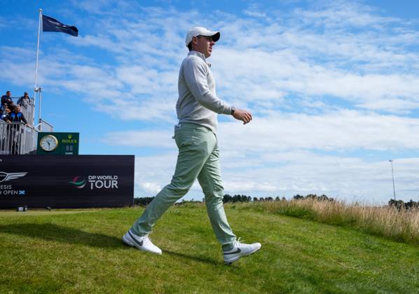 Mandatory Credit: Photo by Stuart Wallace Shutterstock (14003893a) Rory McIlroy walks off the first tee. Genesis Scottish Open, Day One, Golf, The Renaissance Club, North Berwick, UK - 13 Jul 2023 Genesis Scottish Open, Day One, Golf, The Renaissance Club, North Berwick, UK - 13 Jul 2023 Copyright: xStuartxWallace Shutterstockx 14003893a