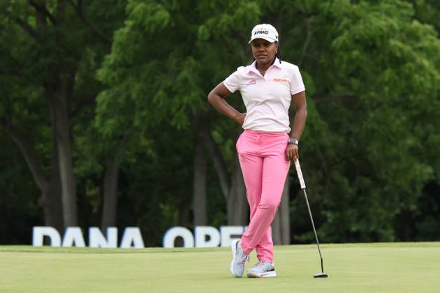 SYLVANIA, OH - JULY 13: Mariah Stackhouse waits to put on the 18th green during the first round of the LPGA, Golf Damen Dana Open on July 13, 2023 at Highland Meadows Golf Club in Sylvania, Ohio. (Photo by Scott W. Grau Icon Sportswire) GOLF: JUL 13 LPGA Dana Open EDITORIAL USE ONLY Icon23071350