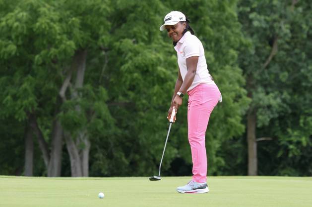 SYLVANIA, OH - JULY 13: Mariah Stackhouse watches her put on the 18th green during the first round of the LPGA, Golf Damen Dana Open on July 13, 2023 at Highland Meadows Golf Club in Sylvania, Ohio. (Photo by Scott W. Grau Icon Sportswire) GOLF: JUL 13 LPGA Dana Open EDITORIAL USE ONLY Icon23071354
