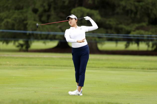 SYLVANIA, OH - JULY 13: LPGA, Golf Damen golfer Rose Zhang plays the 18th hole during the first round of the Dana Open on July 13, 2023, at Highland Meadows Golf Club in Sylvania, Ohio. (Photo by Brian Spurlock Icon Sportswire) GOLF: JUL 13 LPGA Dana Open EDITORIAL USE ONLY Icon230713111