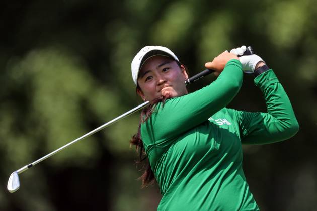 DANA Open Alisen Corpuz of Kapolei, Hawaii hits from the 6th tee during the second round of the Dana Open golf tournament at Highland Meadows Golf Club in Sylvania, Ohio USA, on Friday, July 14, 2023. Sylvania Ohio United States  Copyright: xAmyxLemusx originalFilename:lemus-danaopen230714_npaKM.jpg