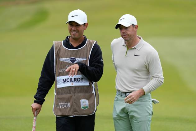 Mandatory Credit: Photo by Stuart Wallace Shutterstock (14003901ab) Rory McIlroy (NIR) on the 1st green with caddie Harry Diamond during the final round. Genesis Scottish Open, Day Four, Golf, The Renaissance Club, North Berwick, UK - 16 Jul 2023 Genesis Scottish Open, Day Four, Golf, The Renaissance Club, North Berwick, UK - 16 Jul 2023 Copyright: xStuartxWallace Shutterstockx 14003901ab