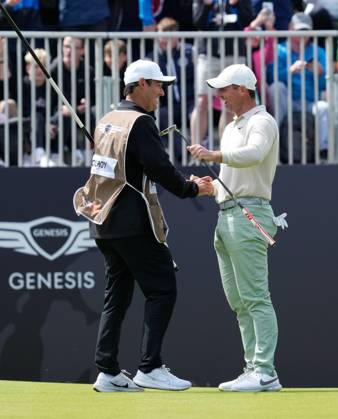 Mandatory Credit: Photo by Stuart Wallace Shutterstock (14003901au) Rory McIlroy (NIR) celebrates with his caddie Harry Diamond after holing a birdie putt on the 18th green to win the Genesis Scottish Open by one shot with a score of 15 under par after 72 holes, beating Robert MacIntyre (SCO) by one shot. Genesis Scottish Open, Day Four, Golf, The Renaissance Club, North Berwick, UK - 16 Jul 2023 Genesis Scottish Open, Day Four, Golf, The Renaissance Club, North Berwick, UK - 16 Jul 2023 Copyright: xStuartxWallace Shutterstockx 14003901au