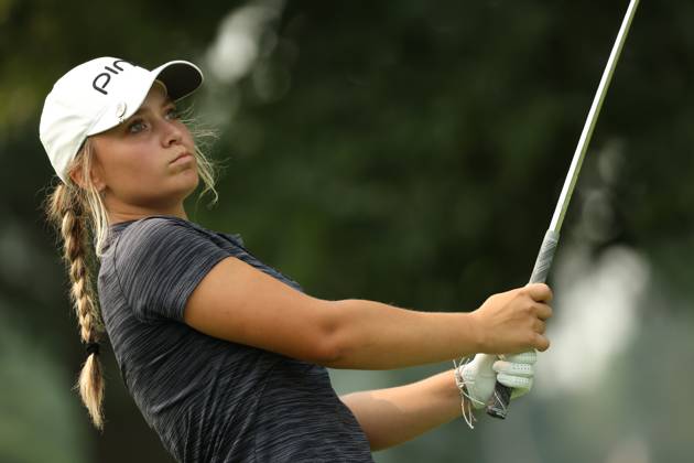 Dana Open Mia Hammond tees off on the second tee during the final round of the Dana Open at Highland Meadows Golf Club in Sylvania, Ohio USA, on Sunday, July 16, 2023. Sylvania Ohio United States  Copyright: xJorgexLemusx originalFilename:lemus-danaopen230716_npchu.jpg
