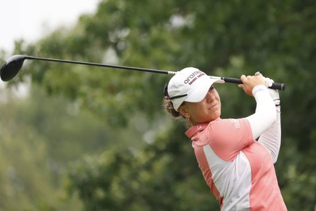 SYLVANIA, OH - JULY 15: LPGA, Golf Damen golfer Stephanie Kyriacou plays her tee shot on the 5th hole during the Dana Open on July 16, 2023, at Highland Meadows Golf Club in Sylvania, Ohio. (Photo by Brian Spurlock Icon Sportswire) GOLF: JUL 15 LPGA Dana Open EDITORIAL USE ONLY Icon230716110