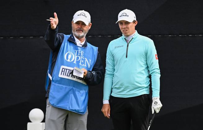 Mandatory Credit: Photo by Greig Cowie Shutterstock (14012011q) Matt Fitzpatrick on the 3rd Tee during Monday Practice with Caddy Billy Foster The British Open Championship, Practice, Golf, Royal Liverpool Golf Club, Liverpool, UK - 17 Jul 2023 The British Open Championship, Practice, Golf, Royal Liverpool Golf Club, Liverpool, UK - 17 Jul 2023 Copyright: xGreigxCowie Shutterstockx 14012011q