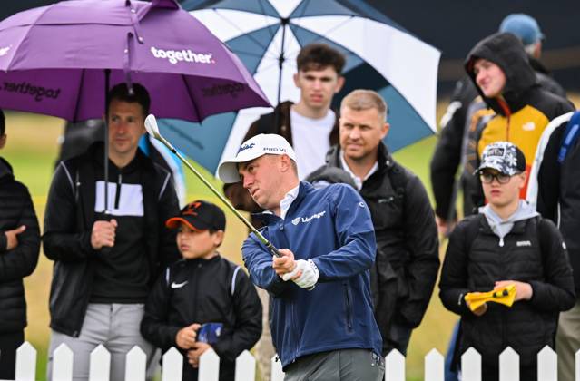 Mandatory Credit: Photo by Greig Cowie Shutterstock (14012011cq) Justin Thomas practices The British Open Championship, Practice, Golf, Royal Liverpool Golf Club, Liverpool, UK - 17 Jul 2023 The British Open Championship, Practice, Golf, Royal Liverpool Golf Club, Liverpool, UK - 17 Jul 2023 Copyright: xGreigxCowie Shutterstockx 14012011cq