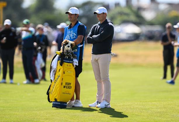 Mandatory Credit: Photo by Greig Cowie Shutterstock (14012011fh) Rory McIlroy and Caddy Harry Diamond on the 2nd fairway The British Open Championship, Practice, Golf, Royal Liverpool Golf Club, Liverpool, UK - 17 Jul 2023 The British Open Championship, Practice, Golf, Royal Liverpool Golf Club, Liverpool, UK - 17 Jul 2023 Copyright: xGreigxCowie Shutterstockx 14012011fh