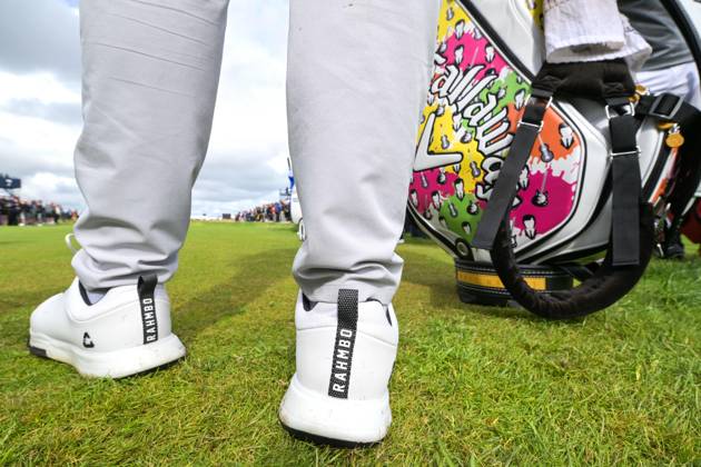 Mandatory Credit: Photo by Greig Cowie Shutterstock (14013394h) Jon Rahm on the 5th Tee Rahmbo shoe and Bag detail The British Open Championship, Practice, Golf, Royal Liverpool Golf Club, Liverpool, UK - 19 Jul 2023 The British Open Championship, Practice, Golf, Royal Liverpool Golf Club, Liverpool, UK - 19 Jul 2023 Copyright: xGreigxCowie Shutterstockx 14013394h