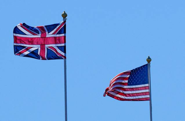 Mandatory Credit: Photo by Dave Shopland Shutterstock (14014730am) Union Jack and Stars and Stripes flags in the wind The British Open Championship, Practice, Golf, Royal Liverpool Golf Club, Liverpool, UK - 19 Jul 2023 The British Open Championship, Practice, Golf, Royal Liverpool Golf Club, Liverpool, UK - 19 Jul 2023 Copyright: xDavexShopland Shutterstockx 14014730am