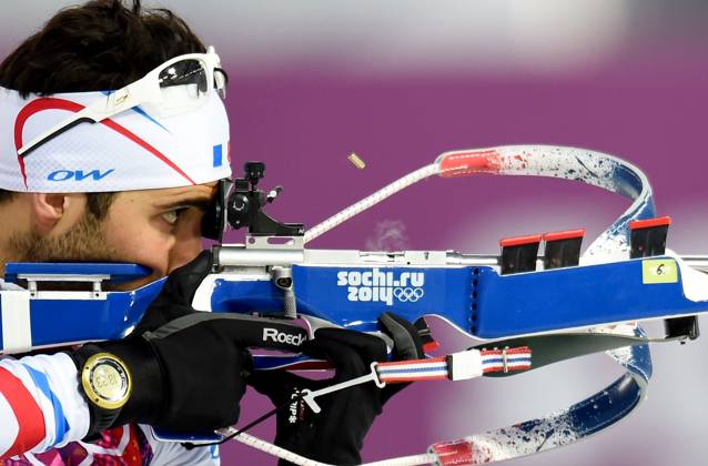 Winter Olympics - Martin Fourcade Wins Gold Medal - Sochi France s Martin Fourcade in action during the Men s Biathlon 12.5km Pursuit competition during the Sochi 2014 Olympic Games, Olympische Spiele, Olympia, OS at the Laura Cross Biathlon Center in Krasnaya Polyana, near Sochi, Russia on February 10, 2014. Photo by Nicolas Gouhier ABACAPRESS.COM Sochi Krasnaya Polyana Russia  Copyright: xGouhier-Zabulon ABACAx 433291_002 Gouhier-Zabulon ABACAx 433291_002