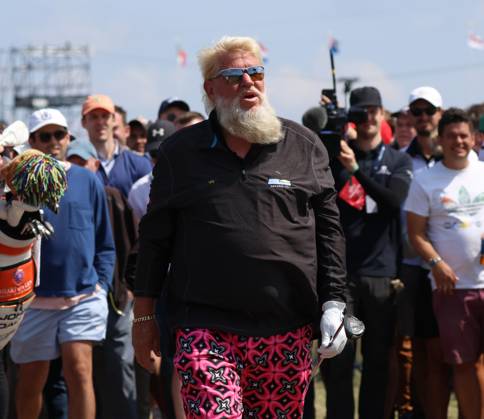 American John Daly hits out of the rough on the 1st fairway on the first day at the 151st Open Championship at Royal Liverpool Golf Club in Hoylake, England on Thursday, July 20, 2023.  LON2023072056 HUGOxPHILPOTT