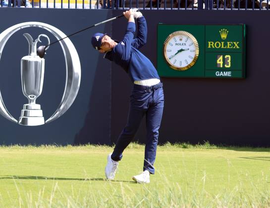 Chilean Joaquin Riemann tees off on the 1st hole on the first day at the 151st Open Championship at Royal Liverpool Golf Club in Hoylake, England on Thursday, July 20, 2023.  LON2023072072 HUGOxPHILPOTT