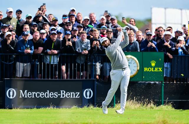 Mandatory Credit: Photo by Greig Cowie Shutterstock (14015627aq) Jon Rahm on the 6th Tee The British Open Championship, Day Two, Golf, Royal Liverpool Golf Club, Liverpool, UK - 21 Jul 2023 The British Open Championship, Day Two, Golf, Royal Liverpool Golf Club, Liverpool, UK - 21 Jul 2023 Copyright: xGreigxCowie Shutterstockx 14015627aq