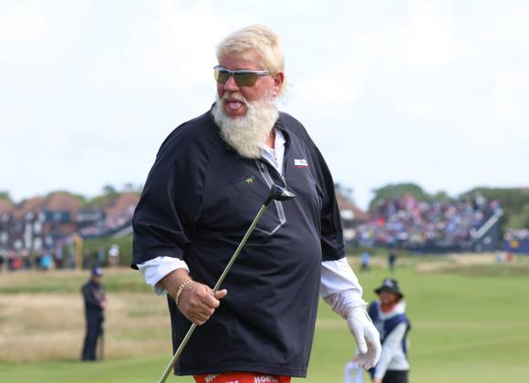 American John Daly on the tenth hole on the second day at the 151st Open Championship at Royal Liverpool Golf Club in Hoylake, England on Friday, July 21, 2023. Harman is currently leading the Open on ten under par.  LON2023072104 HUGOxPHILPOTT