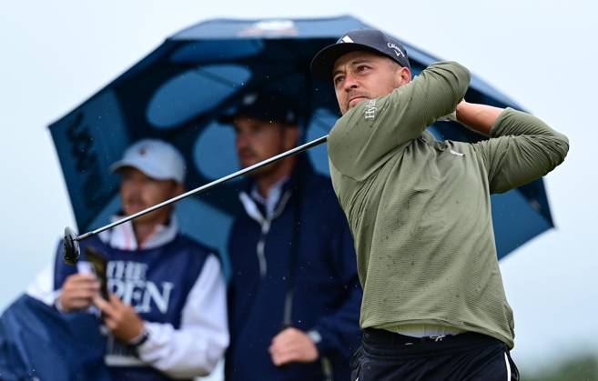 Mandatory Credit: Photo by Greig Cowie Shutterstock (14015635am) Xander Schauffele on the 2nd Tee The British Open Championship, Day Three, Golf, Royal Liverpool Golf Club, Liverpool, UK - 22 Jul 2023 The British Open Championship, Day Three, Golf, Royal Liverpool Golf Club, Liverpool, UK - 22 Jul 2023 Copyright: xGreigxCowie Shutterstockx 14015635am