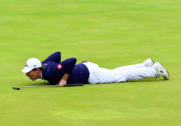 Mandatory Credit: Photo by Greig Cowie Shutterstock (14015635bf) Matt Fitzpatrick lines up a putt on the 18th Green, which he missed The British Open Championship, Day Three, Golf, Royal Liverpool Golf Club, Liverpool, UK - 22 Jul 2023 The British Open Championship, Day Three, Golf, Royal Liverpool Golf Club, Liverpool, UK - 22 Jul 2023 Copyright: xGreigxCowie Shutterstockx 14015635bf