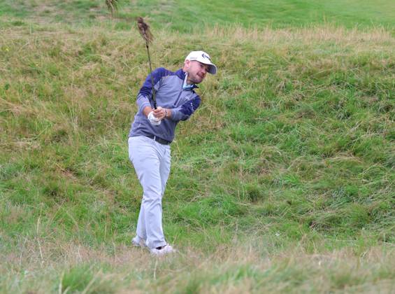 American Brian Harman hits out of the rough on the eleventh hole on the third day at the 151st Open Championship at Royal Liverpool Golf Club in Hoylake, England on Saturday, July 22, 2023.  LON2023072238 HUGOxPHILPOTT