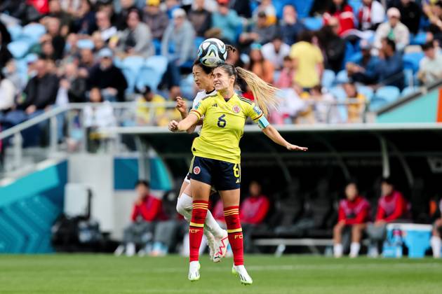 SYDNEY, AUSTRALIA - JULY 25: Daniela Montoya of Colombia heads the ball during the Women s World Cup football match between Colombia and South Korea at Allianz Stadium on July 25, 2023 in Sydney, Australia. (Photo by Damian Briggs Speed Media Icon Sportswire) SOCCER: JUL 25 Women s World Cup - Colombia vs South Korea EDITORIAL USE ONLY Icon2307250108