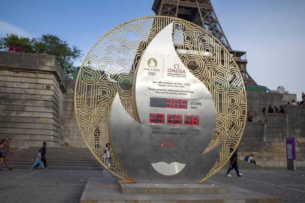Paris 2024 Olympics, Countdown Clock in front of the Eiffel Tower, One Year to Go