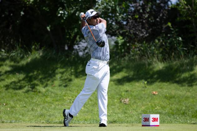 BLAINE, MN - JULY 28: Hideki Matsuyama hits a tee shot on the sixth hole during the second round of the 3M Open at TPC Twin Cities on July 28, 2023 in Blaine, Minnesota. (Photo by Bailey Hillesheim Icon Sportswire) GOLF: JUL 28 PGA, Golf Herren - 3M Open EDITORIAL USE ONLY Icon2307280213