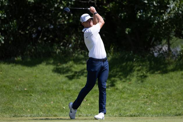 BLAINE, MN - JULY 28: Vincent Norrman hits a tee shot on the sixth hole during the second round of the 3M Open at TPC Twin Cities on July 28, 2023 in Blaine, Minnesota. (Photo by Bailey Hillesheim Icon Sportswire) GOLF: JUL 28 PGA, Golf Herren - 3M Open EDITORIAL USE ONLY Icon2307280223