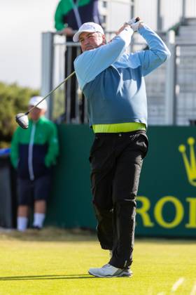 29th July 2023; Royal Porthcawl, Porthcawl, Bridgend, Wales: Senior Open Championship, Round 3; Damian MOONEY tees off at the first.  ActionPlus12536824 DanxMinto