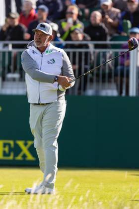 29th July 2023; Royal Porthcawl, Porthcawl, Bridgend, Wales: Senior Open Championship, Round 3; Northern Ireland& x2019;s Darren CLARKE tees off at the first.  ActionPlus12536825 DanxMinto