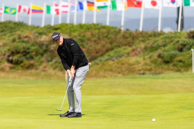 29th July 2023; Royal Porthcawl, Porthcawl, Bridgend, Wales: Senior Open Championship, Round 3; England& x2019;s Roger CHAPMAN putts on the 14th green.  ActionPlus12536838 DanxMinto