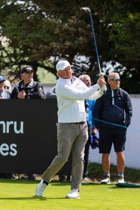 29th July 2023; Royal Porthcawl, Porthcawl, Bridgend, Wales: Senior Open Championship, Round 3; USA& x2019;s Michael MUEHR drives off the first tee.  ActionPlus12536841 DanxMinto