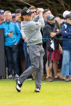 29th July 2023; Royal Porthcawl, Porthcawl, Bridgend, Wales: Senior Open Championship, Round 3; Spain& x2019;s Miguel Angel JIMENEZ drives off the first tee.  ActionPlus12536845 DanxMinto