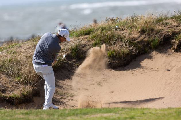 29th July 2023; Royal Porthcawl, Porthcawl, Bridgend, Wales: Senior Open Championship, Round 3; New Zealand& x2019;s Steven ALKER plays out of a bunker.  ActionPlus12537128 DanxMinto